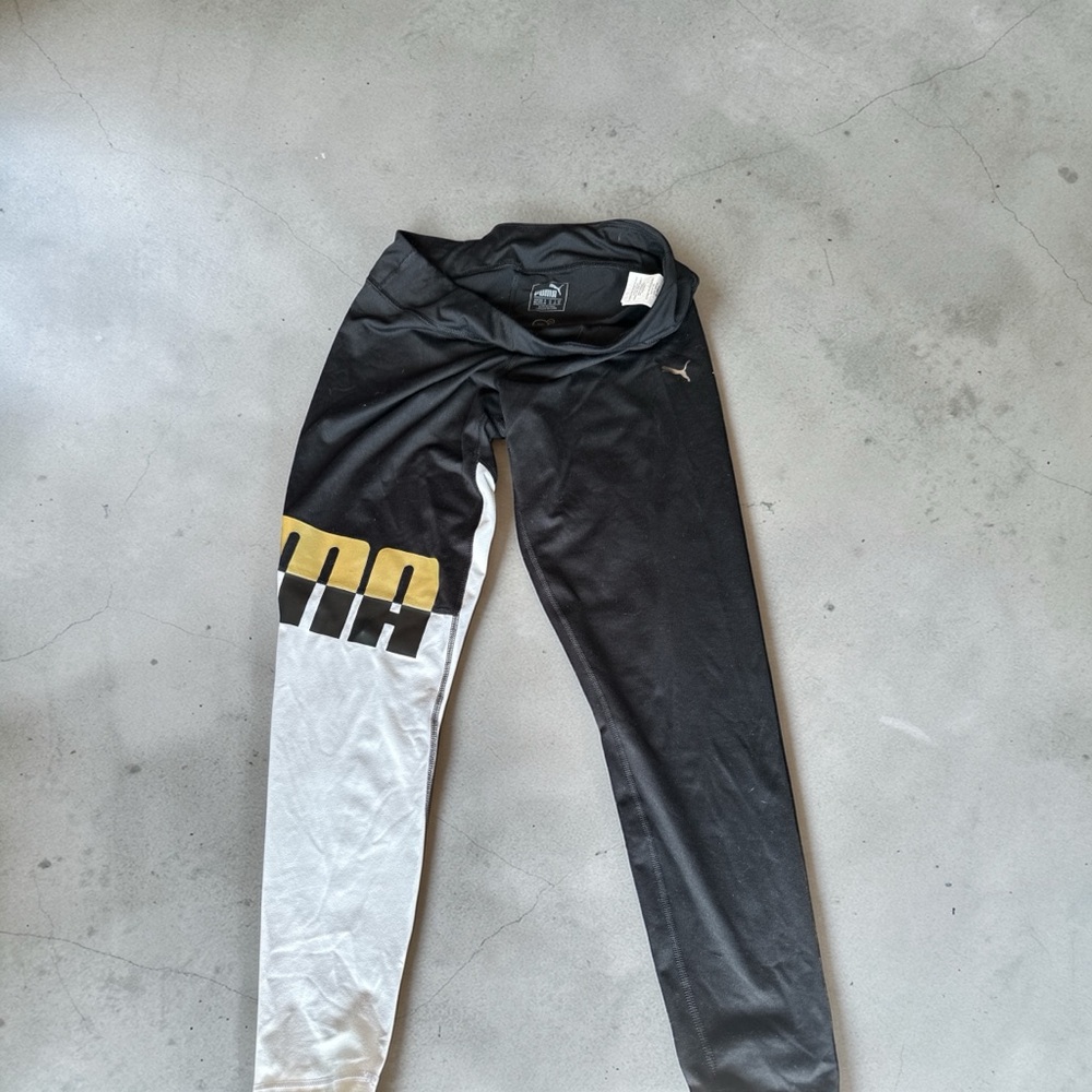 PUMA Black, White & Gold Colorblock Ladies Leggings